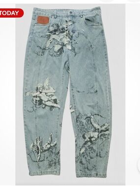 Deo Volenti Angel Jeans Renaissance Cherub Print